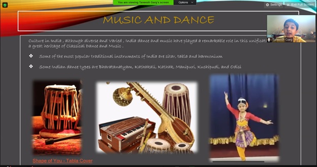 Slide from presentation showing music and dance of India