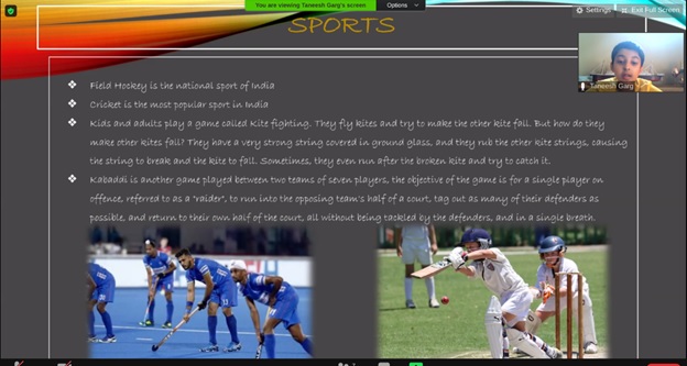 Slide from presentation showing sports cricket and field hockey of India